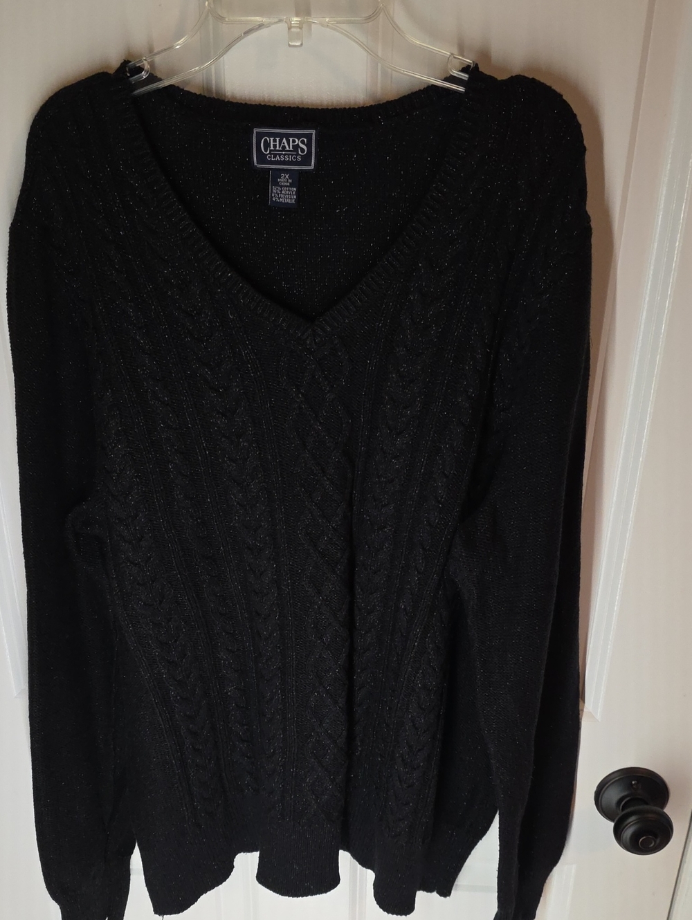 Chaps Black Cable-Knit V-Neck Sweater